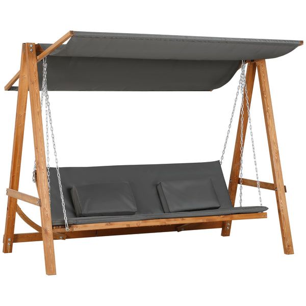 Lit balançoire de jardin 3 places 225,5x113x180 cm en bois et polyester gris online