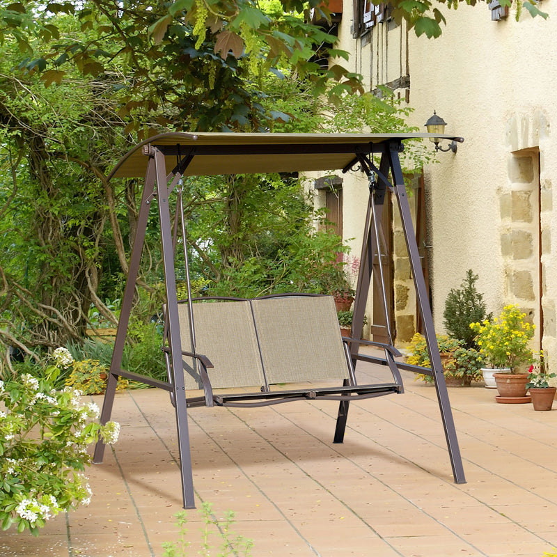 Dondolo 2 Posti da Giardino 147x125x170 cm in Metallo e Poliestere Marrone-2