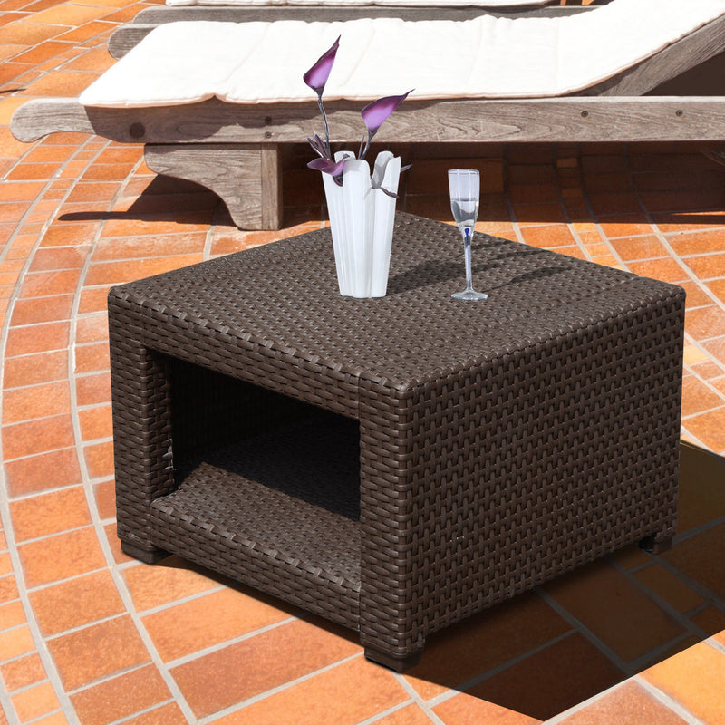 Tavolino da Giardino in Rattan Sintetico Marrone 56x56x44.5 cm -2