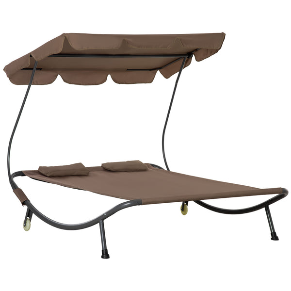 Transat double 2 places 200x170x134 cm avec parasol marron sconto