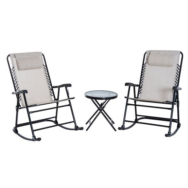 Ensemble de table basse et 2 chaises pliantes de jardin à bascule en textilène beige prezzo