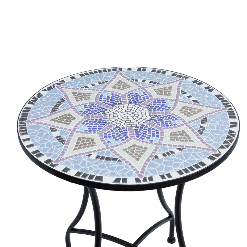 Tavolino da Giardino in Ceramica a Mosaico Blu e Bianco Ø60x71 cm -4