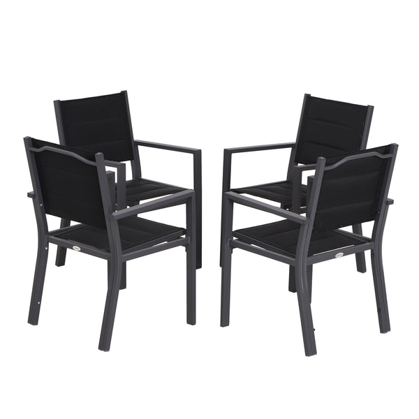 sconto Lot de 4 Chaises de Jardin en Aluminium et Textilène Noir 55,5x60x86 cm