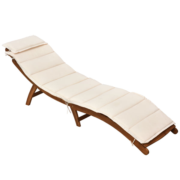 Bain de soleil de jardin pliant 191x54x60,5 cm en bois avec matelas blanc crème sconto