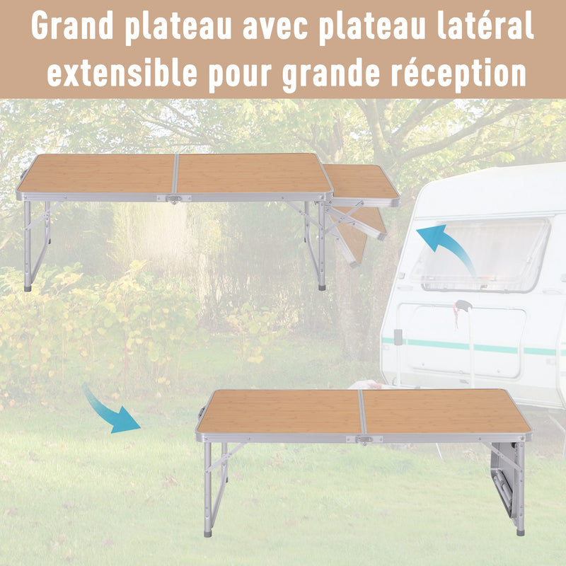 Tavolo da Campeggio Picnic Pieghevole Regolabile in Alluminio 120x60x40/70 cm -3