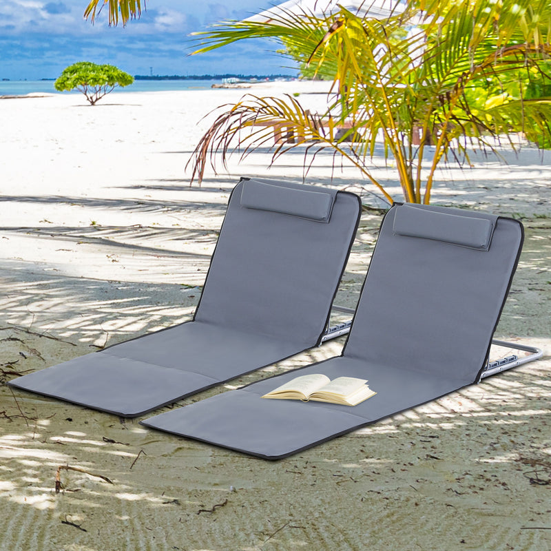 Set 2 Spiaggine Pieghevoli 48x134x45 cm Tappetino Portatile  Grigio-2