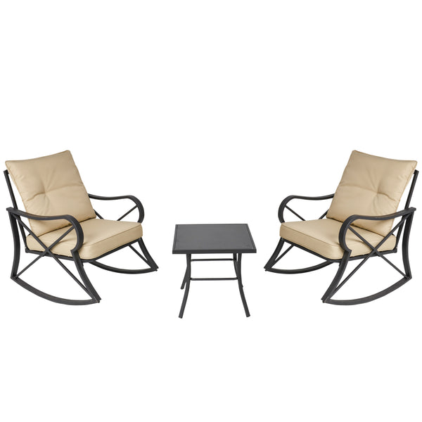 Ensemble Table Basse et 2 Chaises à Bascule de Jardin avec Coussins en Acier Marron online
