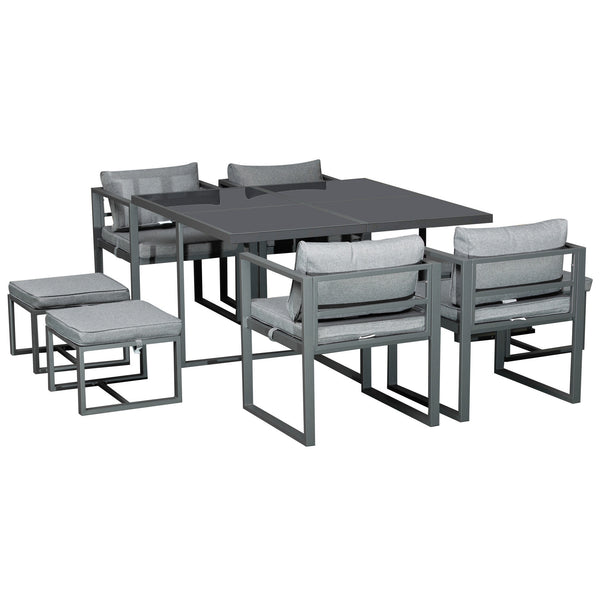 Ensemble de table avec 4 chaises et 4 tabourets de jardin en aluminium gris sconto