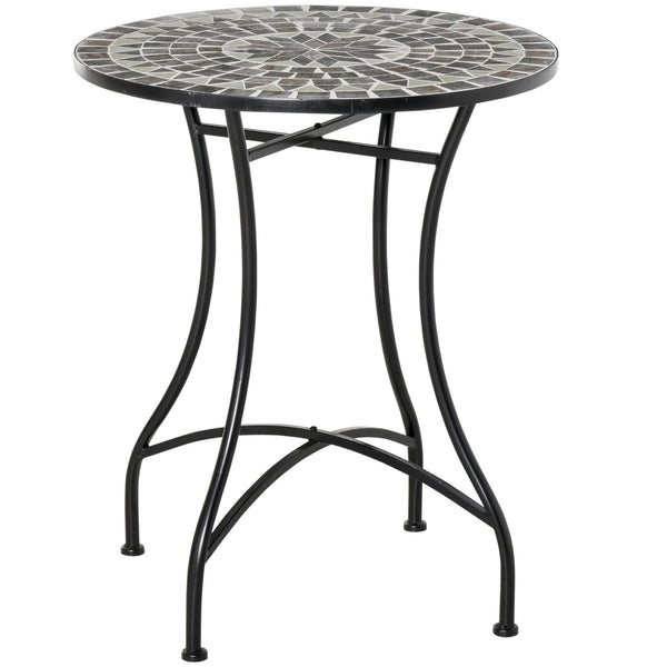 sconto Table Basse de Jardin Ø60x71 cm en Métal avec Mosaïque Noire