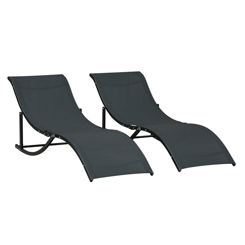 Set 2 Lettini Prendisole Pieghevoli 61x165x63 cm in Alluminio e Textilene Nero-1