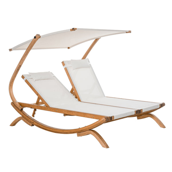 Transat de jardin double 210x155x175 cm en bois et textilène beige online