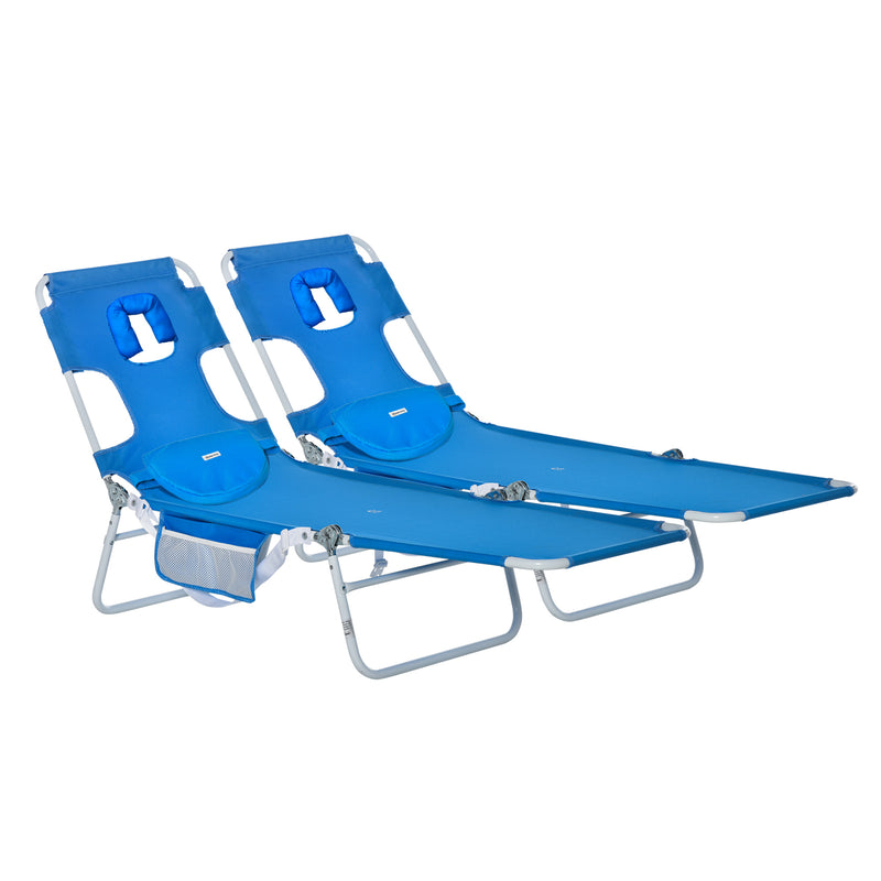 Set 2 Sdraio Pieghevoli da Giardino in Metallo e Tessuto PVC Blu-1