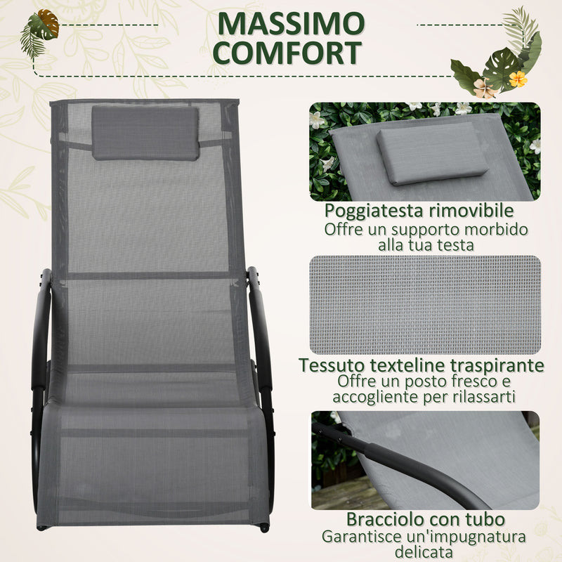 Sedia a Dondolo Zero Gravity da Giardino 63x160x88 cm in Metallo e Texteline Grigio-6