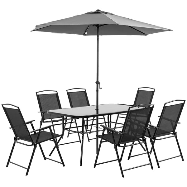 Set de table 6 chaises pliantes et parasol de jardin noir et gris online