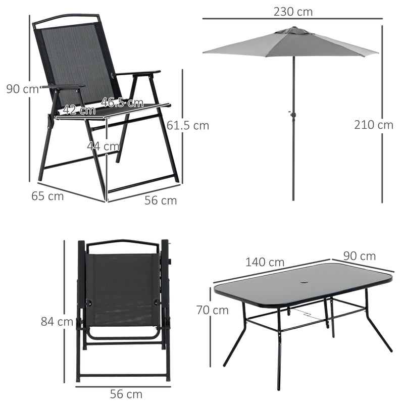 Set Tavolo 6 Sedie Pieghevoli e Ombrellone da Giardino Nero e Grigio-3