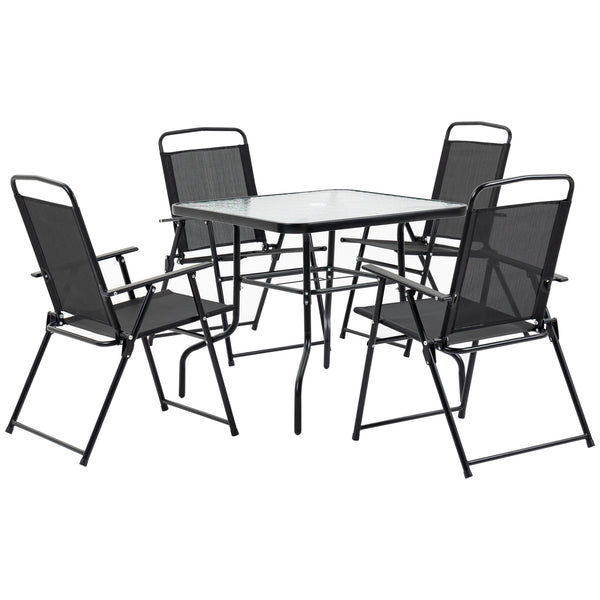Ensemble table et 4 chaises de jardin pliantes en métal et verre trempé noir online