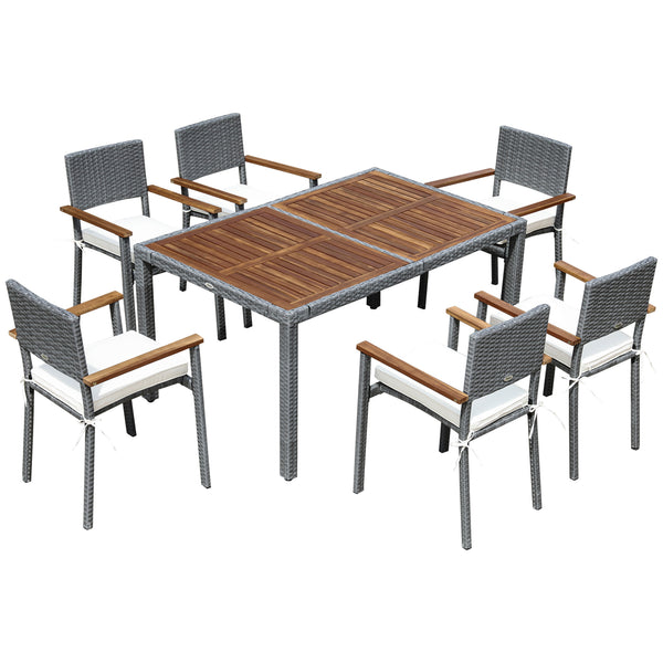 sconto Ensemble table et 6 chaises de jardin en bois acier et rotin gris