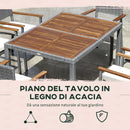 Set Tavolo e 6 Sedie da Giardino  in Acciaio Legno e Rattan Grigio-6