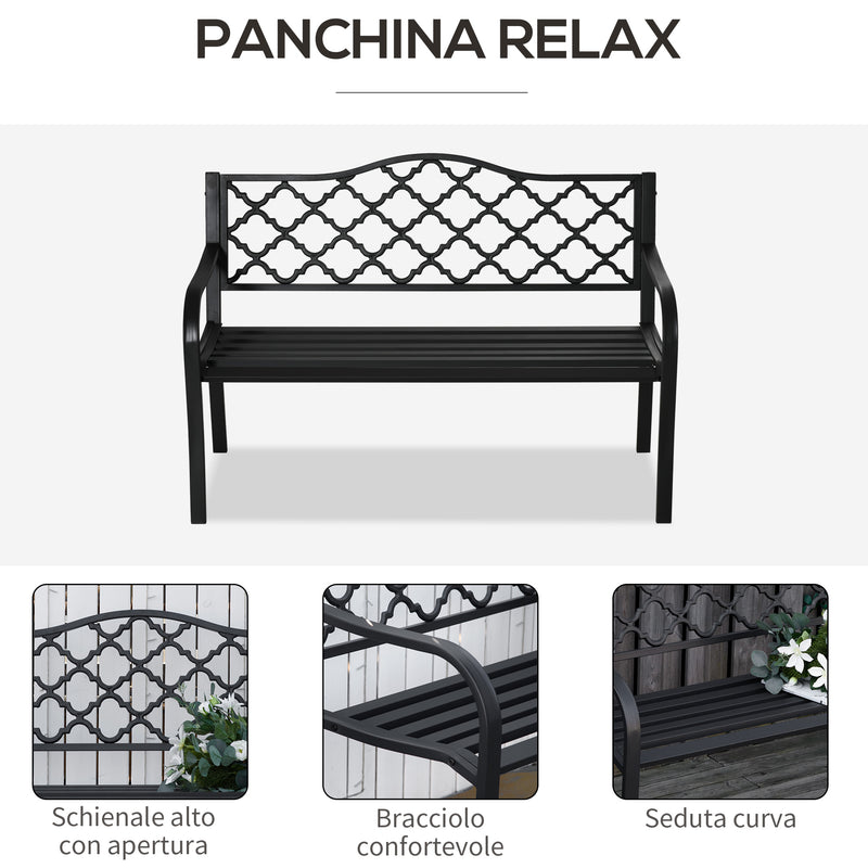 Panchina da Giardino 2 Posti 128x58,5x89 cm in Acciaio e Ghisa Nero-5