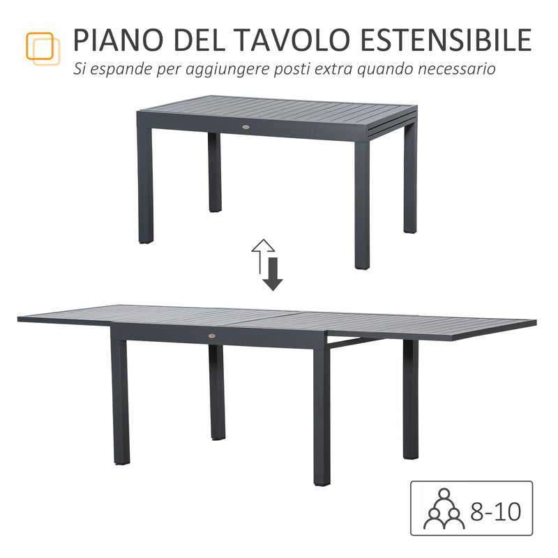 Tavolo Allungabile da Giardino 135-270x90x75 cm in Alluminio Grigio-4