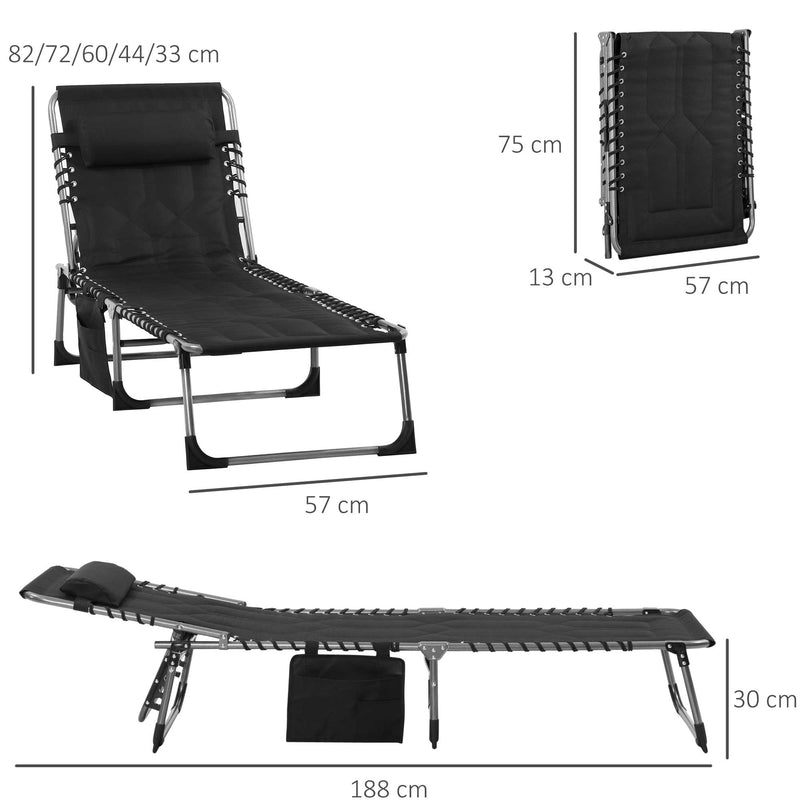 Lettino Prendisole Pieghevole da Giardino 188x57x30 cm in Acciaio e Tessuto Oxford Nero-3