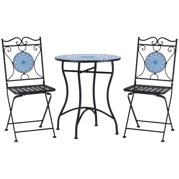 online Ensemble table de jardin et 2 chaises pliantes avec mosaïque en métal