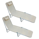 Set 2 Lettini Prendisole Pieghevoli 137x56x82 cm in Metallo Tessuto a Rete Beige-1