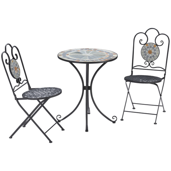 Ensemble table de jardin et 2 chaises pliantes avec mosaïque grise prezzo