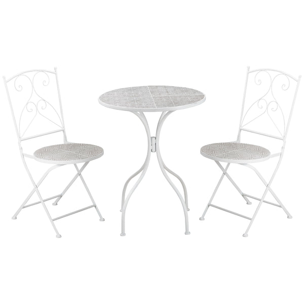 Ensemble table de jardin et 2 chaises pliantes avec mosaïque blanche sconto