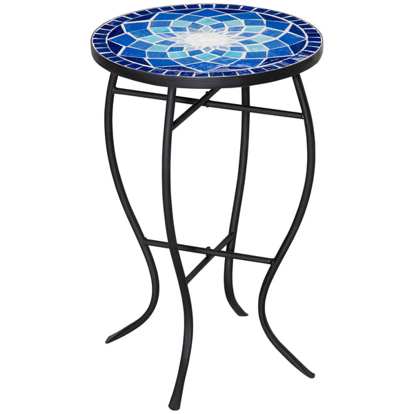 sconto Table Basse de Jardin Ø35,5x53,5 cm en Métal avec Mosaïque Bleue