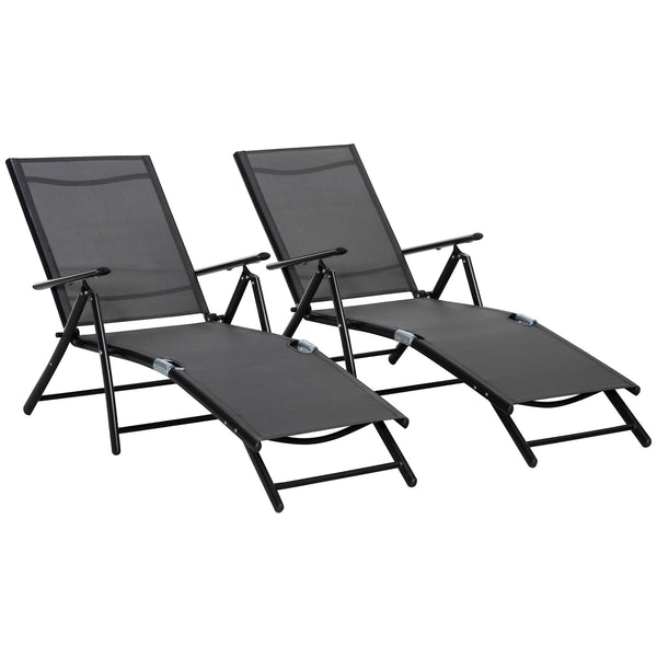 sconto Lot de 2 Transats Pliants 64x134x95 cm en Aluminium et Filet Noir