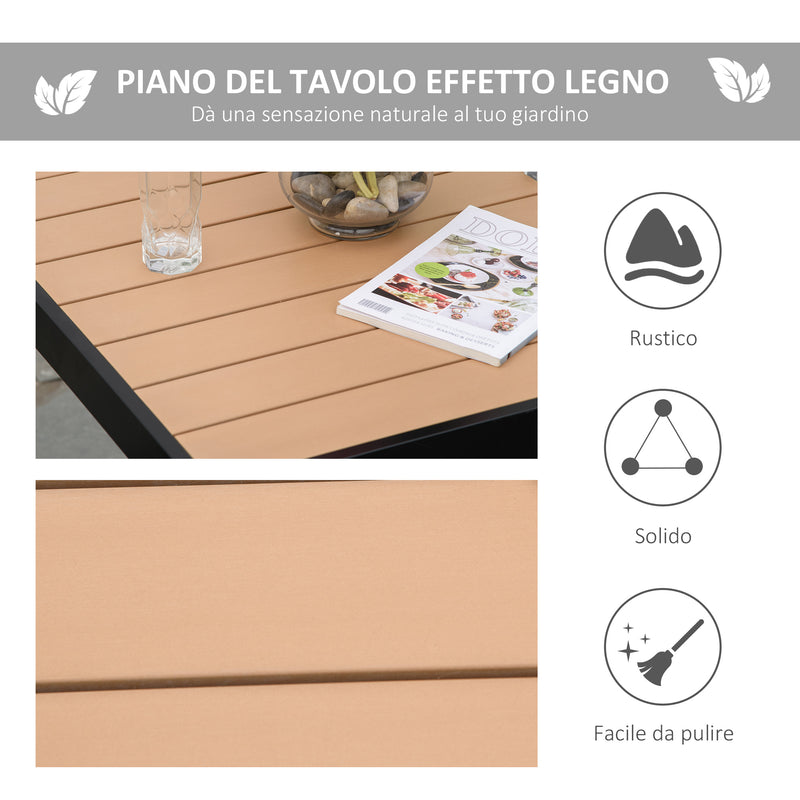 Tavolo da Giardino 80x80x74 cm in Alluminio e Plastica Nero e Color Legno-4