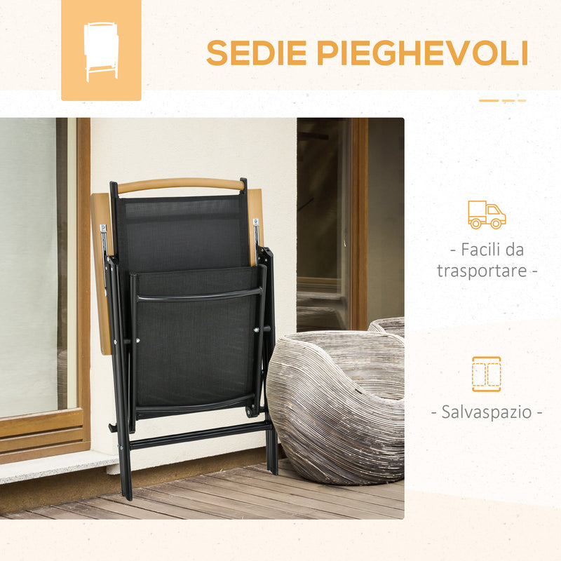 Set Tavolo e 6 Sedie da Giardino Pieghevoli in Texteline Nero-5