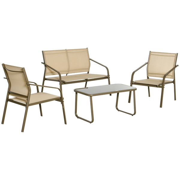 prezzo Ensemble Salon de Jardin Canapé 2 Fauteuils et Table Basse en Métal et Texteline Kaki