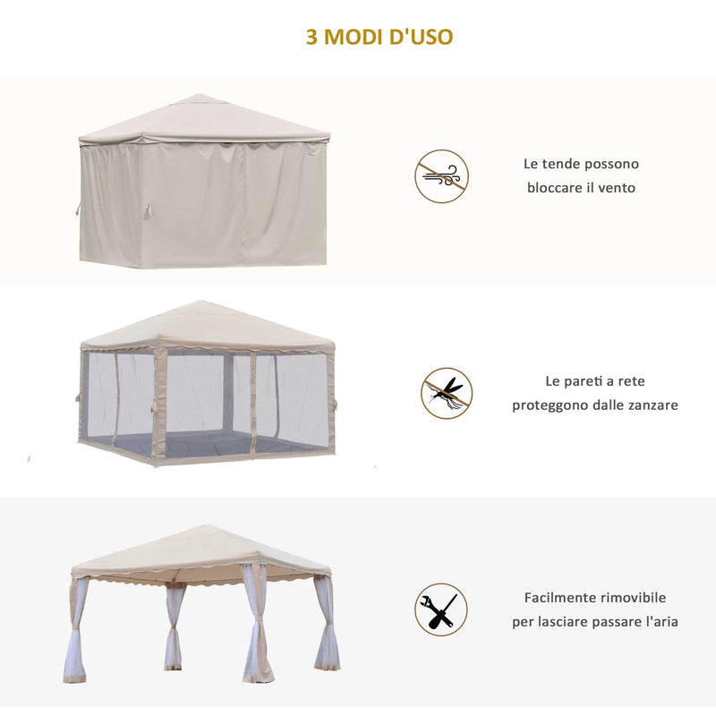 Gazebo da Giardino 3.65x3.65m in Ferro Beige -5