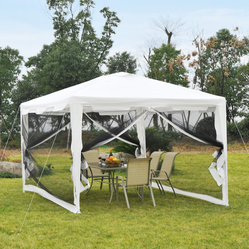 Gazebo in Tessuto PE con Zanzariera Bianco 4x3m -2