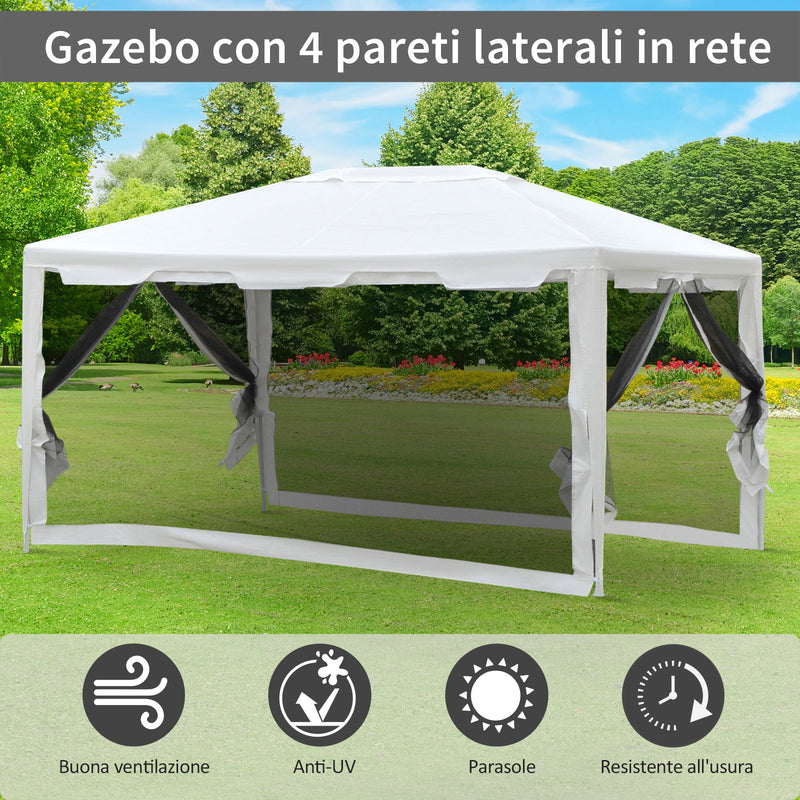 Gazebo in Tessuto PE con Zanzariera Bianco 4x3m -4