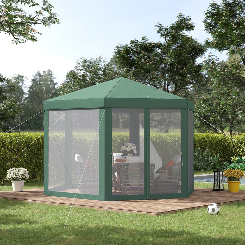 Gazebo Esagonale 3,9x2,5 m con Zanzariere in Ferro e Poliestere Verde -2