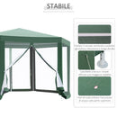 Gazebo Esagonale 3,9x2,5 m con Zanzariere in Ferro e Poliestere Verde -6