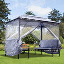 Gazebo da Giardino 2x2.9x2.45m in Acciaio Zanzariere e Panchine Grigio -2