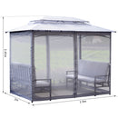 Gazebo da Giardino 2x2.9x2.45m in Acciaio Zanzariere e Panchine Grigio -3