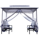 Gazebo da Giardino 2x2.9x2.45m in Acciaio Zanzariere e Panchine Grigio -4