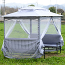 Gazebo da Giardino 2x2.9x2.45m in Acciaio Zanzariere e Panchine Grigio -6