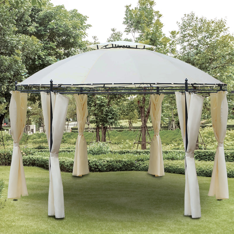 Gazebo da Giardino Ø3,5x2,75m con Tende in Acciaio e Poliestere Bianco-2