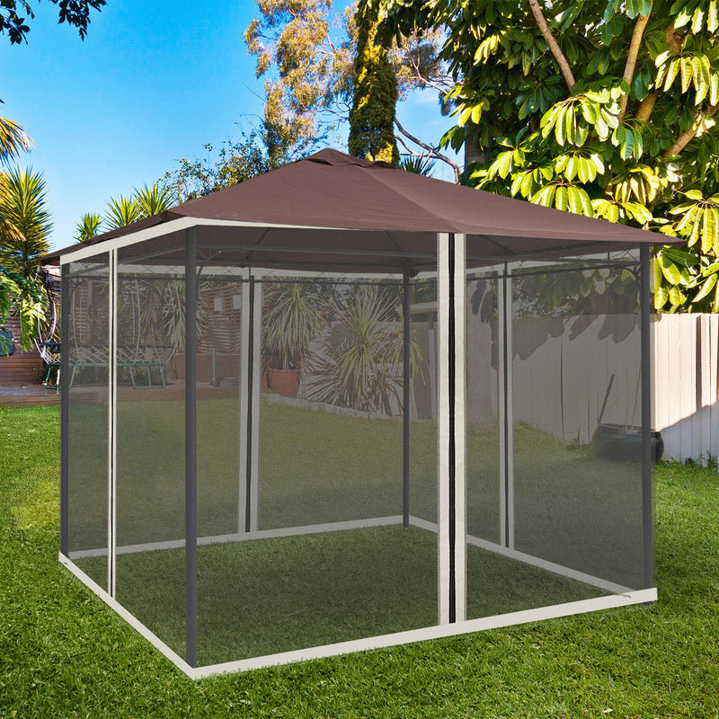 Zanzariera per Gazebo Tende di Ricambio Universale 302x207 cm con Cerniere Nero/Beige-2