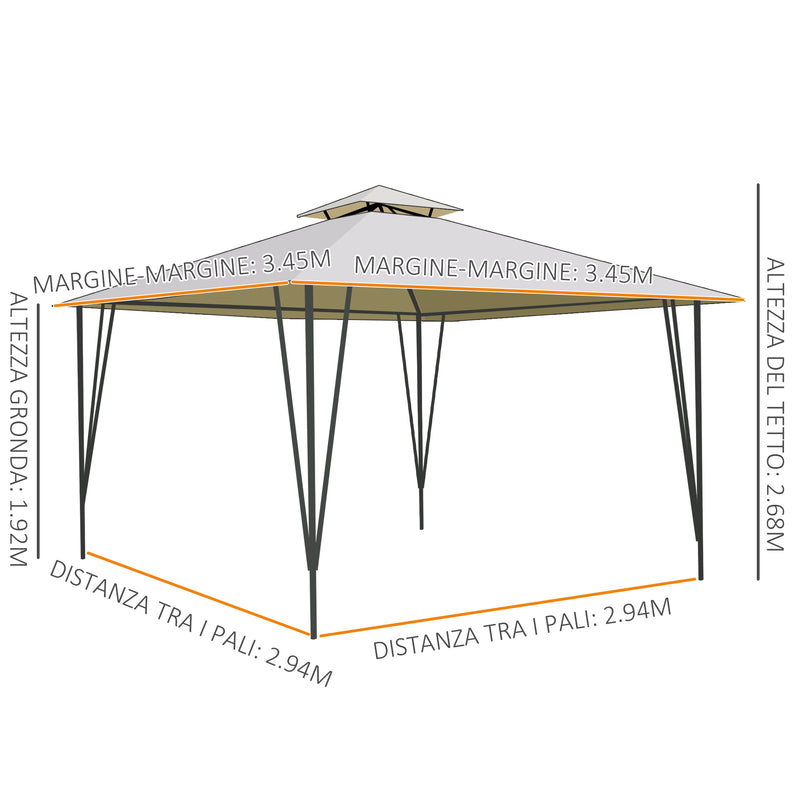 Gazebo da Giardino 3,5x3,5x2,7m in Metallo Doppio Tettuccio Beige-3