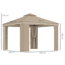 Gazebo da Giardino 3x3m con Zanzariera in Metallo Cachi-2