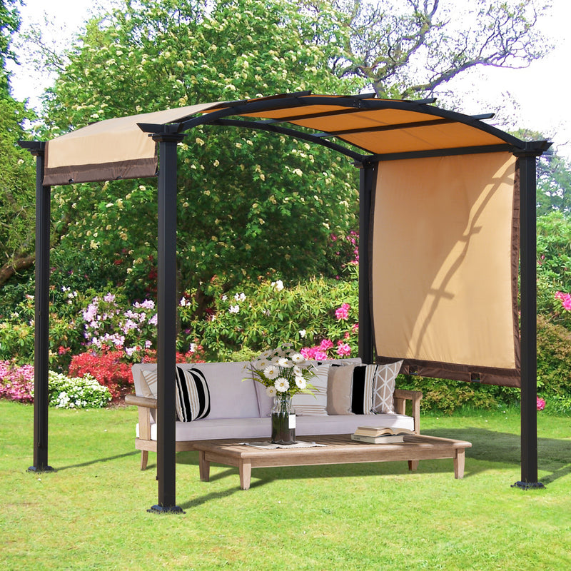 Pergola da Giardino 295x245x250 cm in Metallo e Poliestere Cachi-2