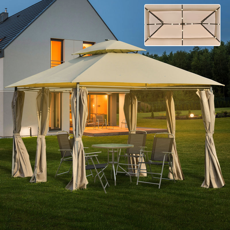 Gazebo da Giardino con Pannelli Solari e LED 3x4m in Acciaio Cachi-2