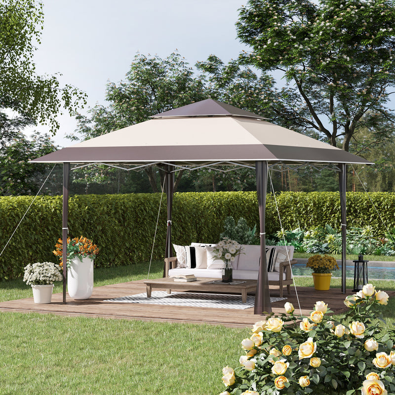 Gazebo da Giardino 3,96x3,96m in Metallo Cachi e Caffè-2